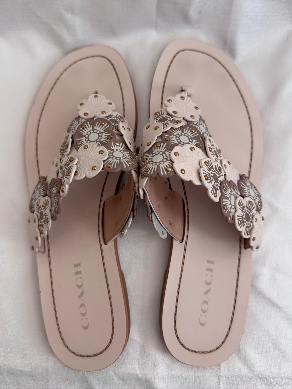 Coach Tea Rose Leather Sandals – Size 10